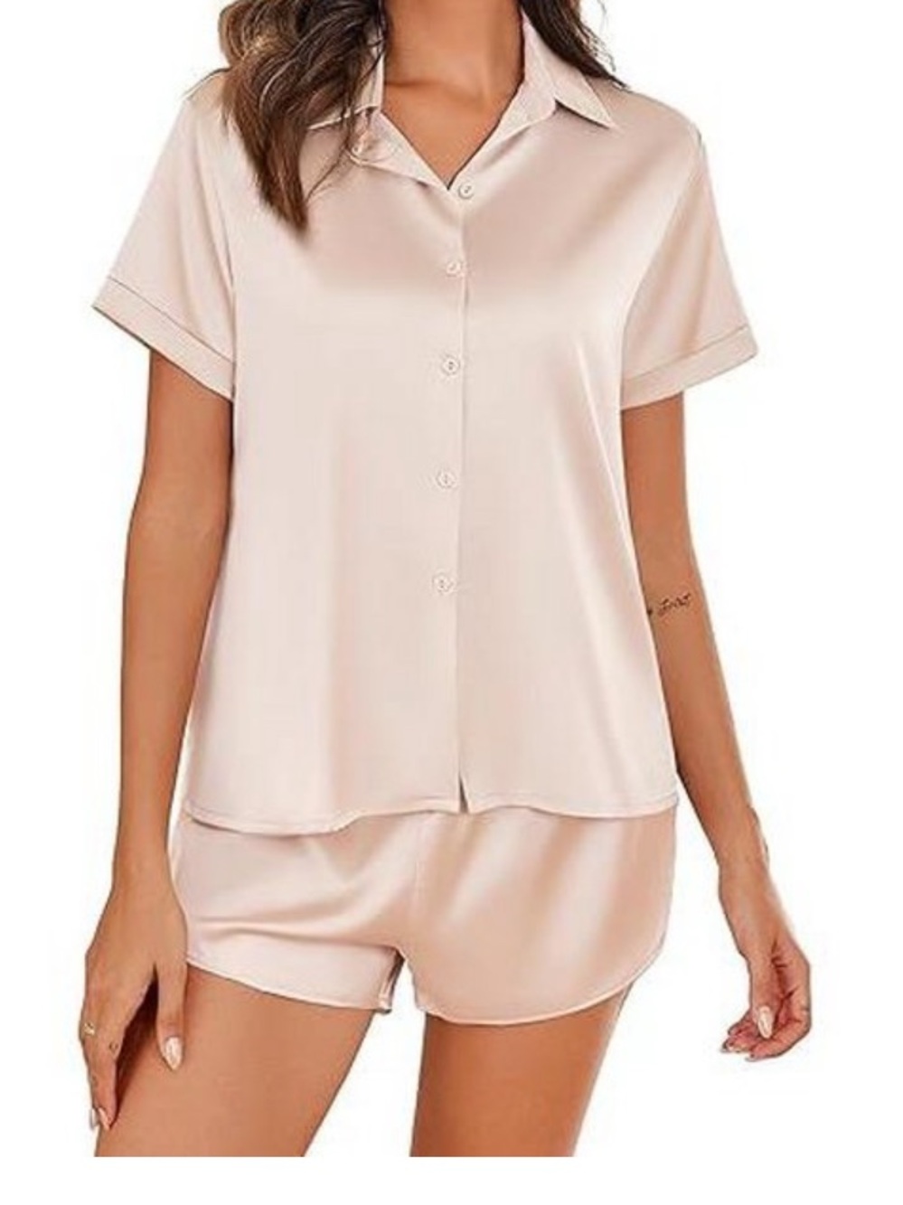 NWT Women's Satin Short Sleeve Pajama Set - Champaign